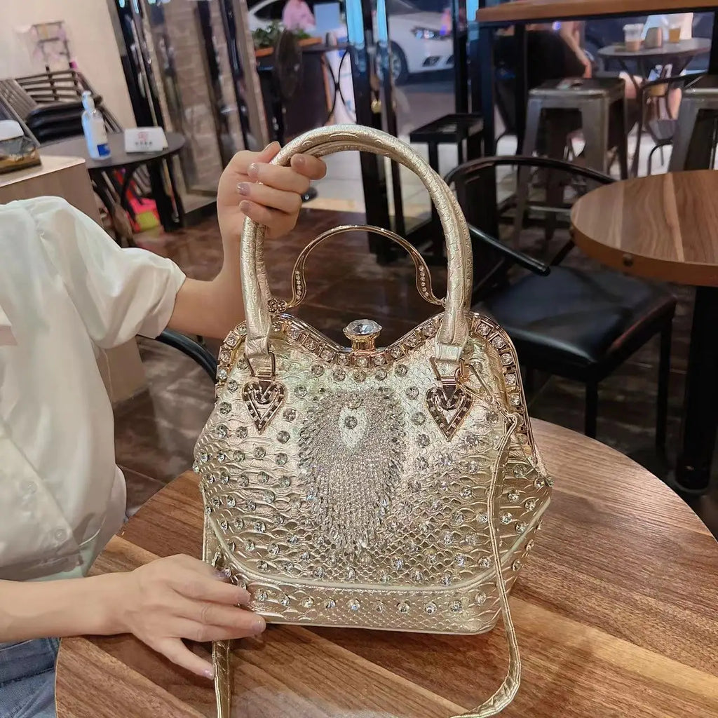 Luxury Diamond Leather Crossbody Bucket Bag