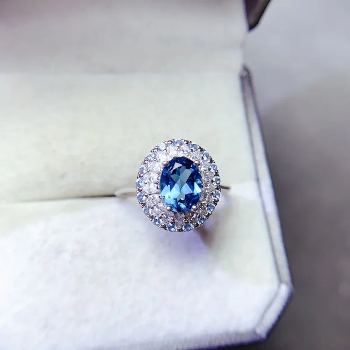 Women's Blue Topaz-Style Sterling Silver Ring