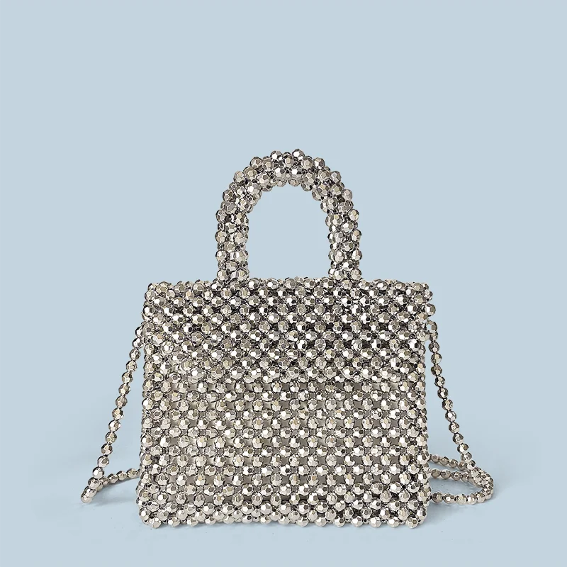 Handmade Silver Woven Bead Dinner Bag