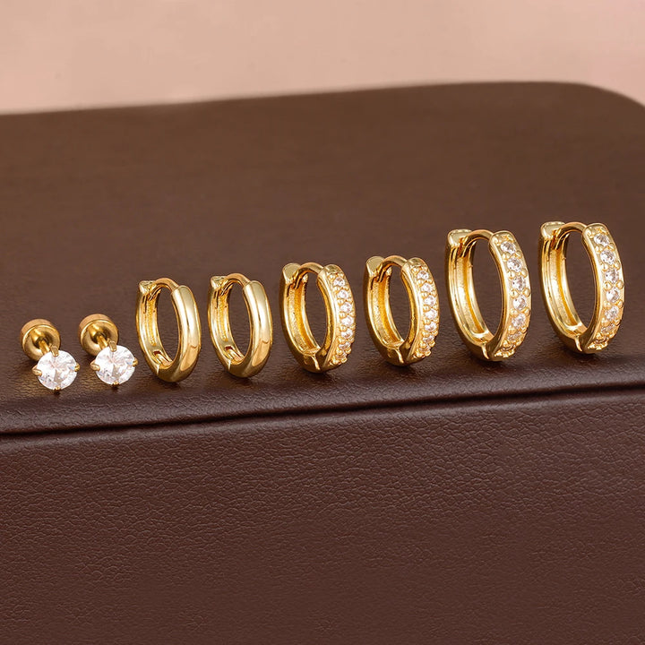 14K Gold-Plated Geometric Hoop Earrings Set