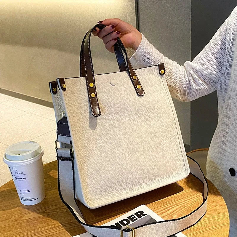 Large Capacity Genuine Cowhide Leather Rectangle Shoulder Bag