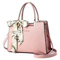 Women's Small Square Shoulder Bag with Silk Scarf Pendant