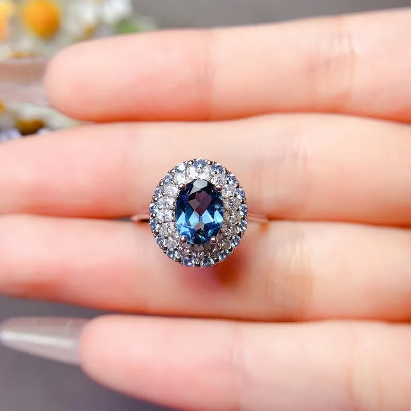 Women's Blue Topaz-Style Sterling Silver Ring