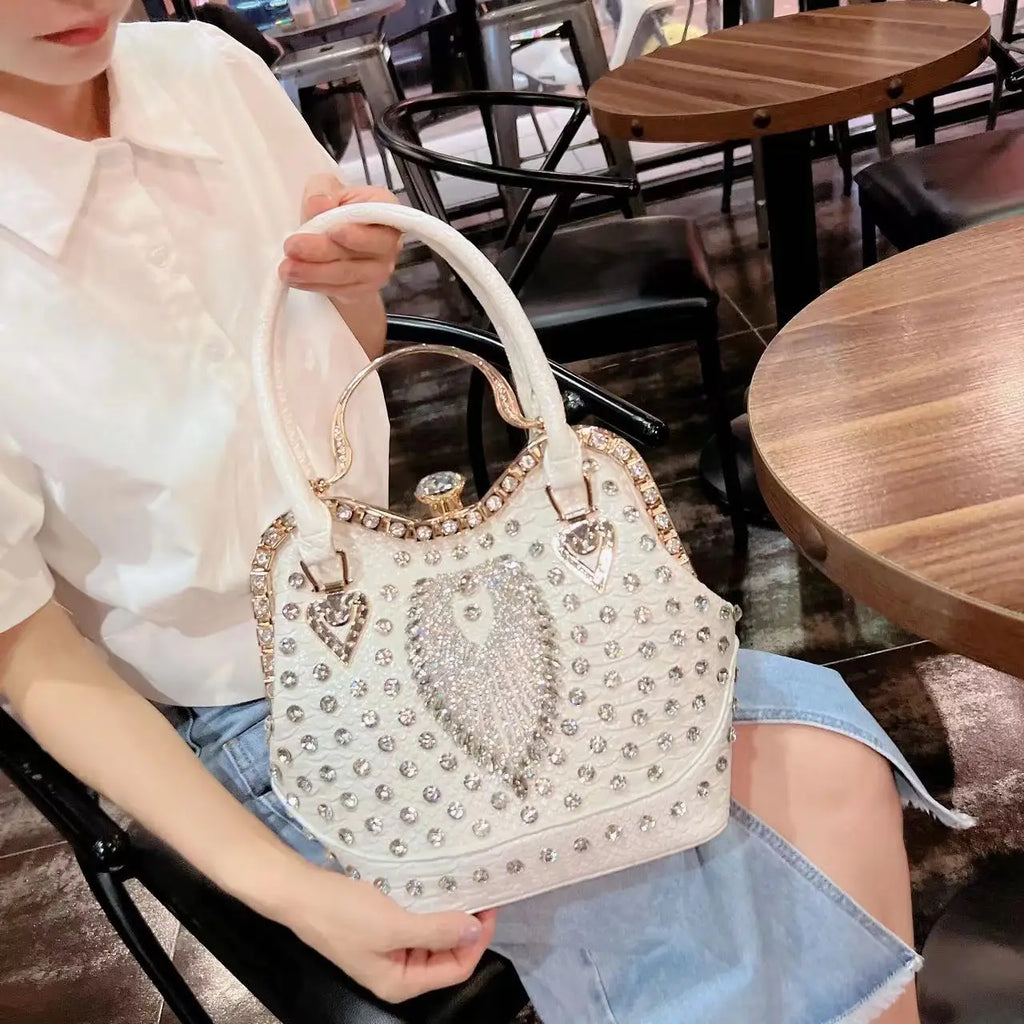 Luxury Diamond Leather Crossbody Bucket Bag
