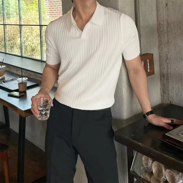 Men's Breathable Knit Polo Shirt – Short Sleeve