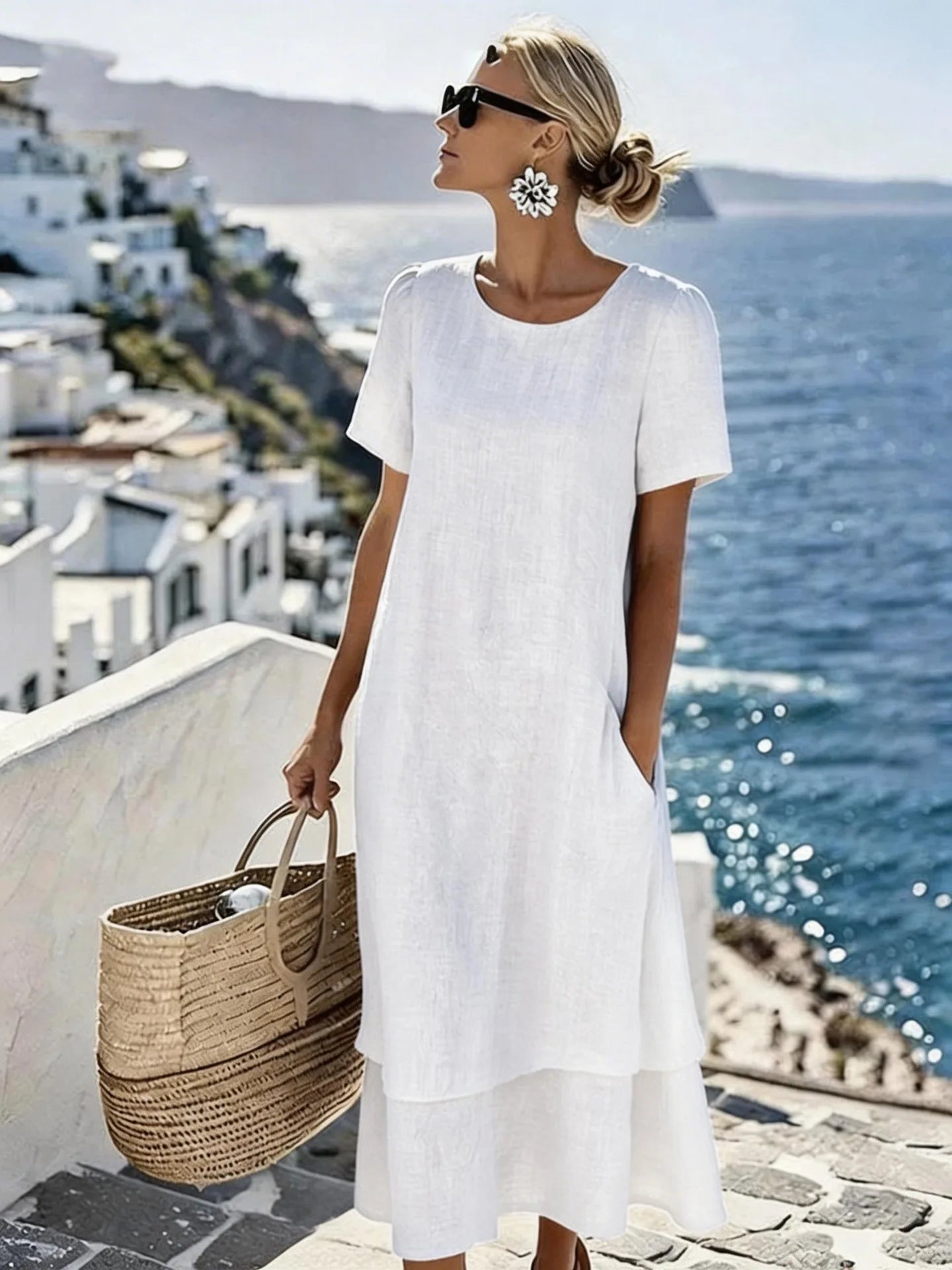 Women's Casual Loose Solid Color A-Line Midi Dress