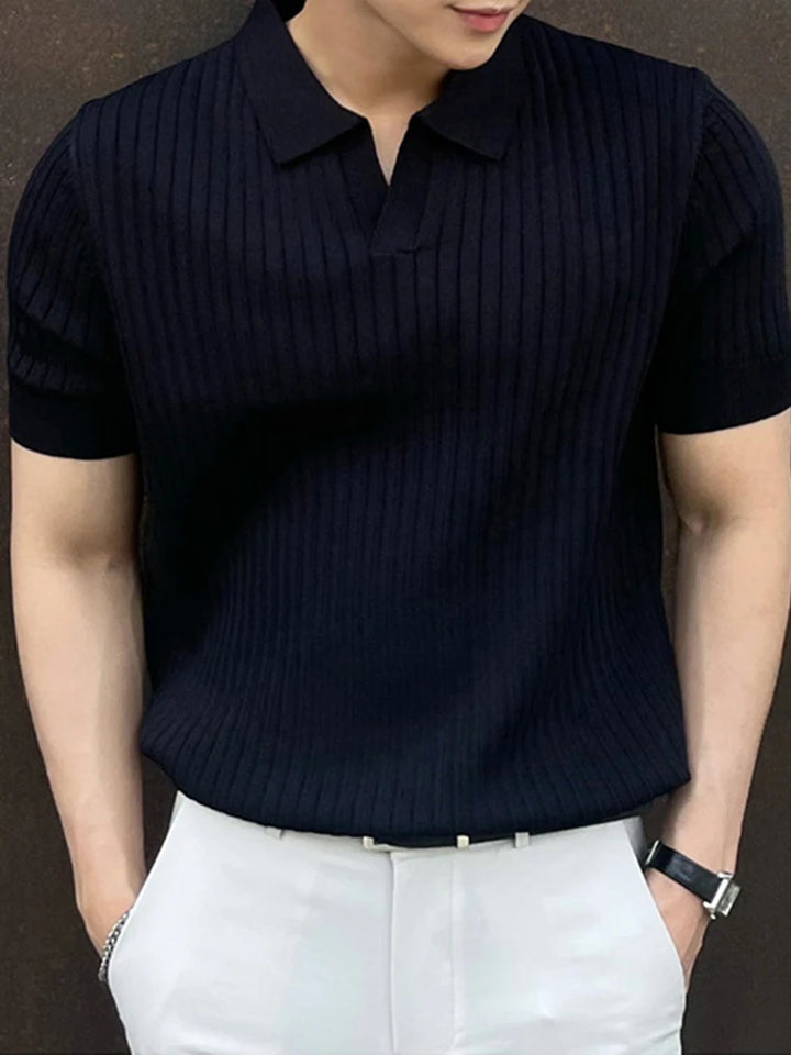 Men's Breathable Knit Polo Shirt – Short Sleeve