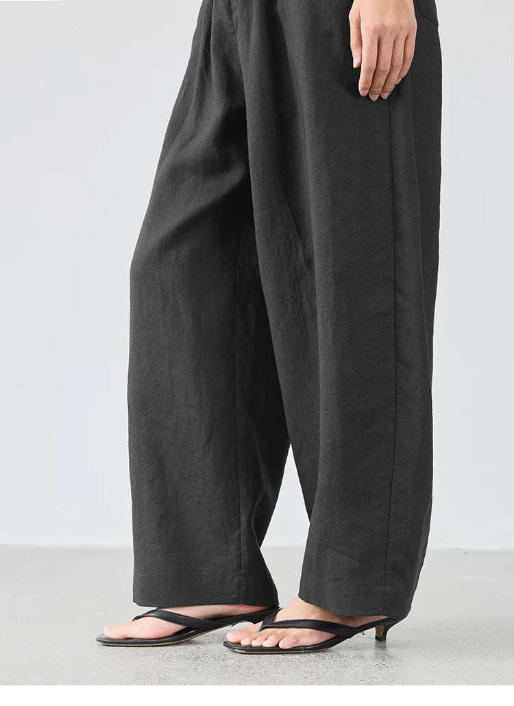 Women's Plus Size Loose Ramie Linen Elastic Waist Casual Pants