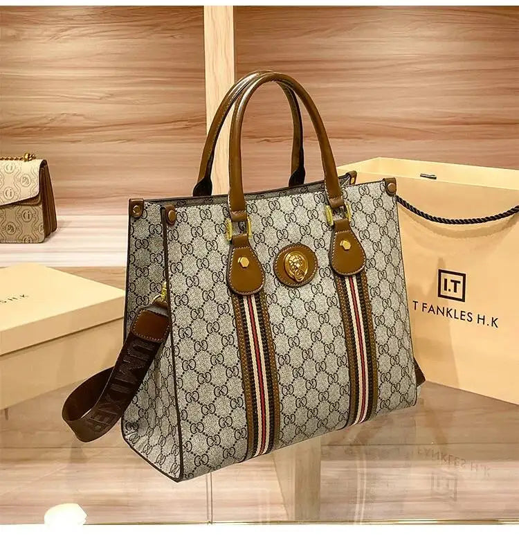 Women's Printed Microfiber Leather Large Tote and Crossbody Bag