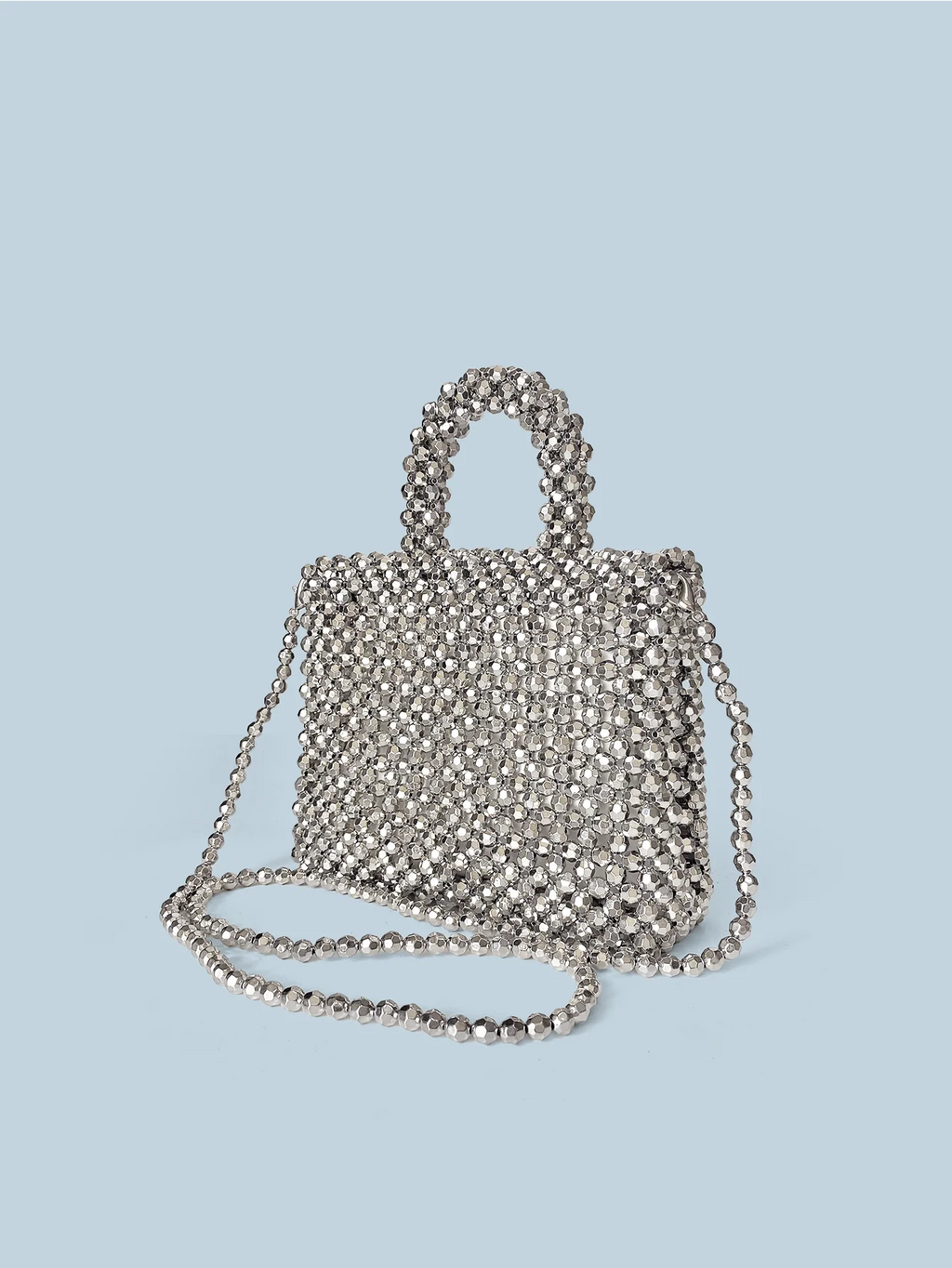 Handmade Silver Woven Bead Dinner Bag