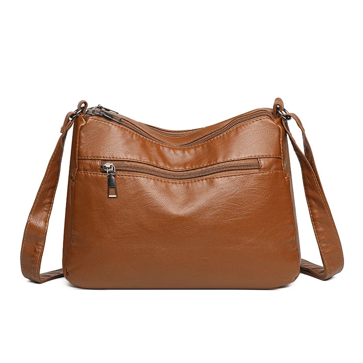 Retro Multi-Pocket Synthetic Leather Crossbody Bag with Adjustable Strap
