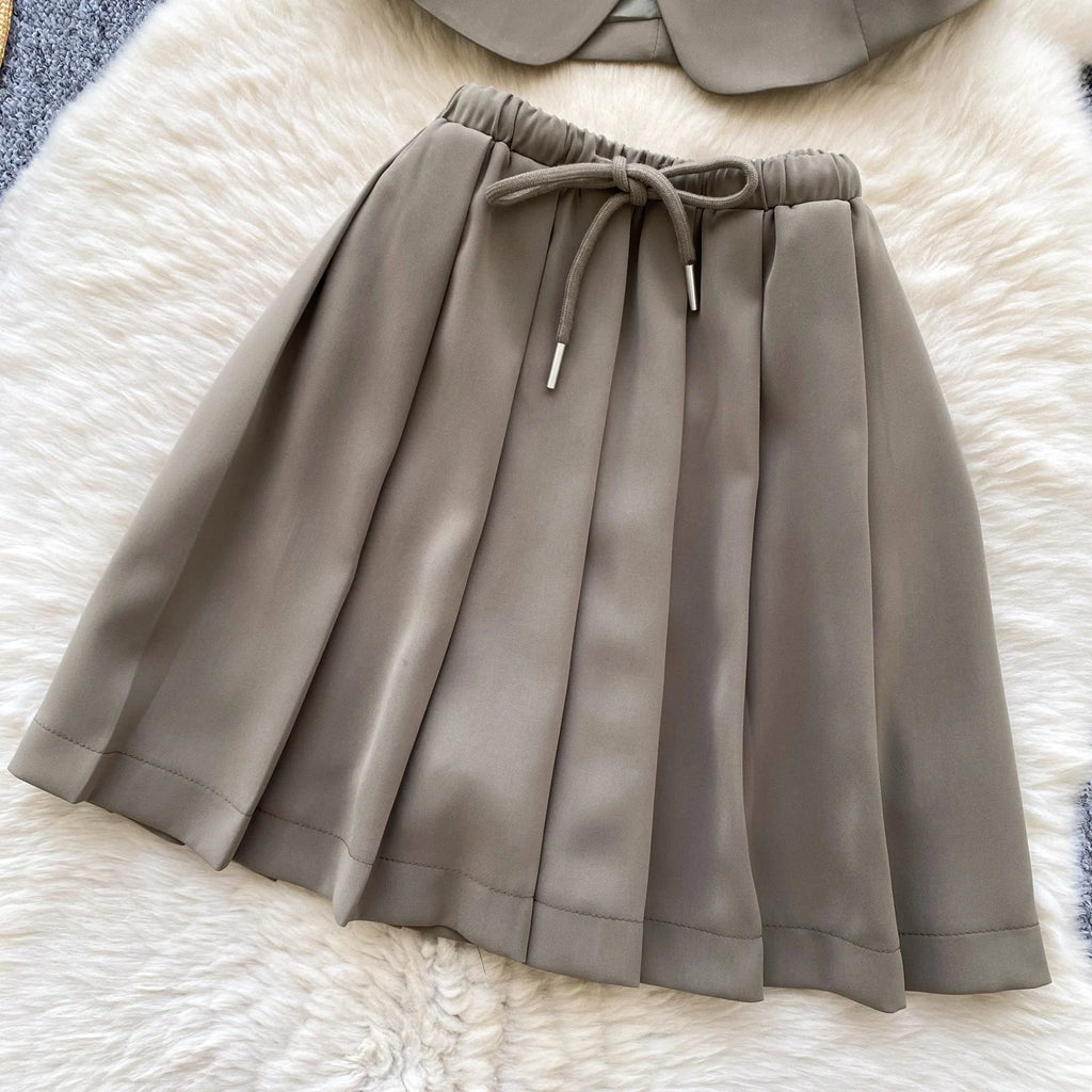 SINGREINY Women's Two-Piece Single Breasted Blouse and Pleated Mini Skirt Set