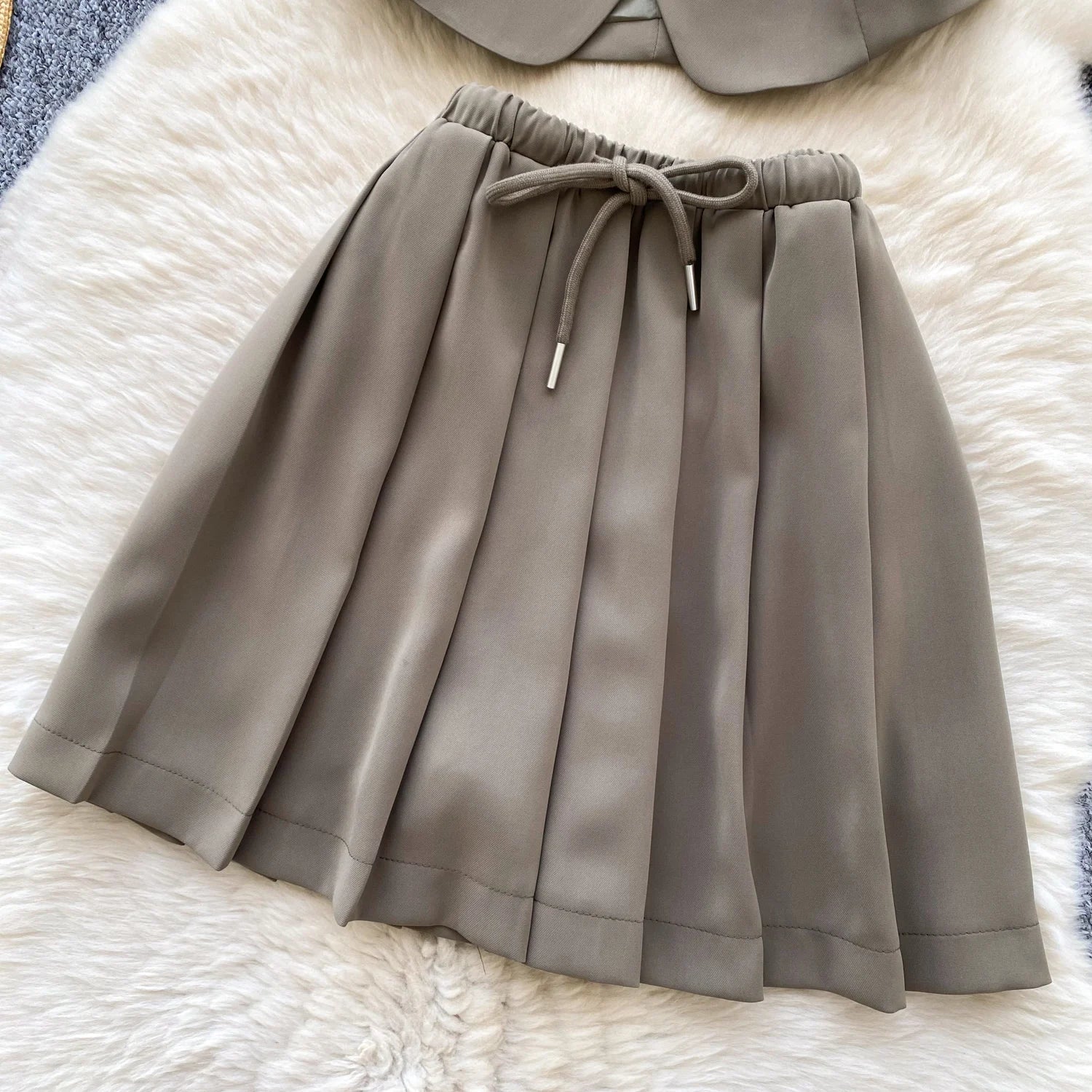 SINGREINY Women's Two-Piece Single Breasted Blouse and Pleated Mini Skirt Set