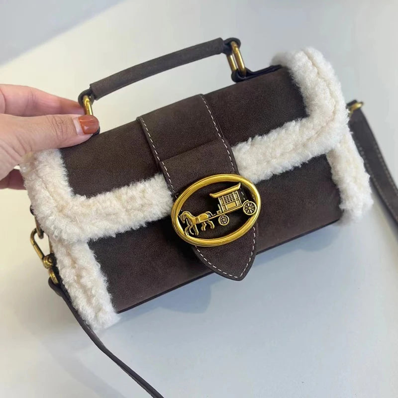 Designer Plush Small Square Crossbody Handbag
