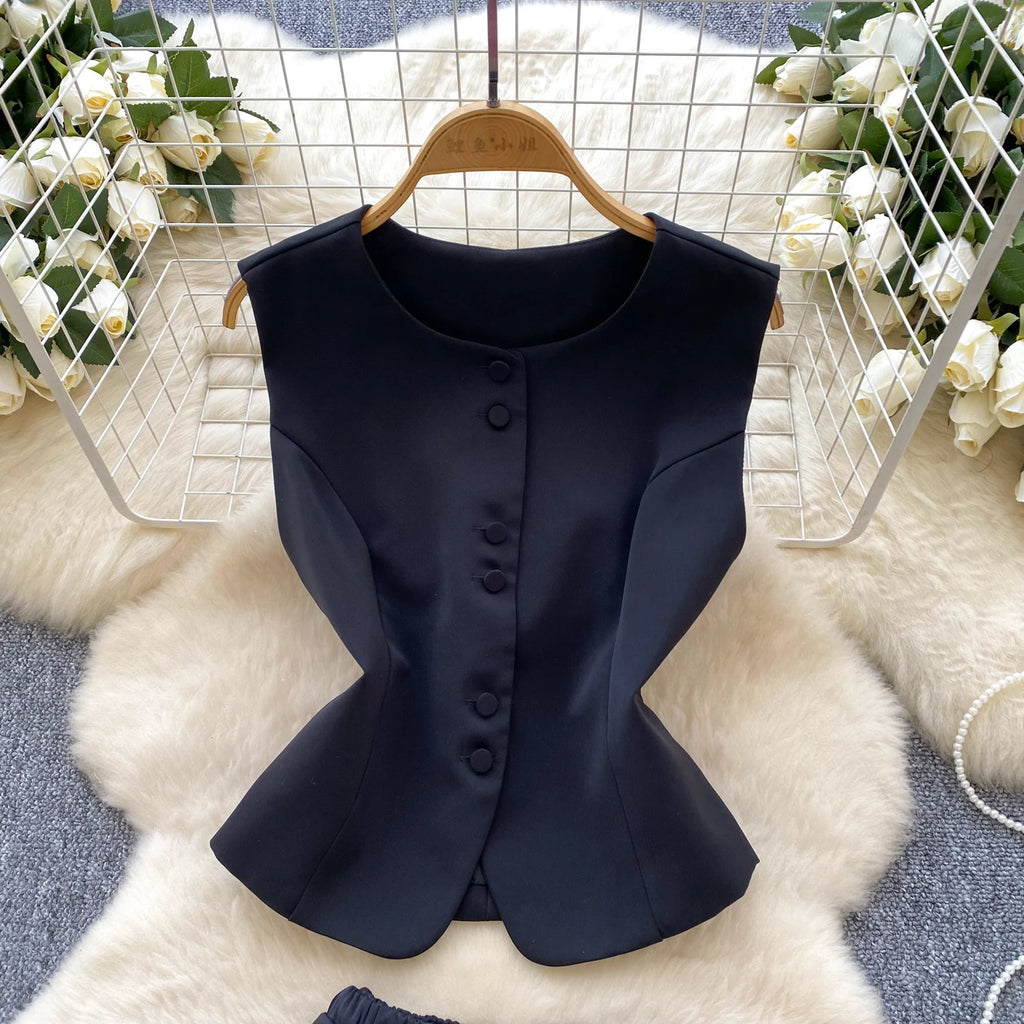 SINGREINY Women's Two-Piece Single Breasted Blouse and Pleated Mini Skirt Set