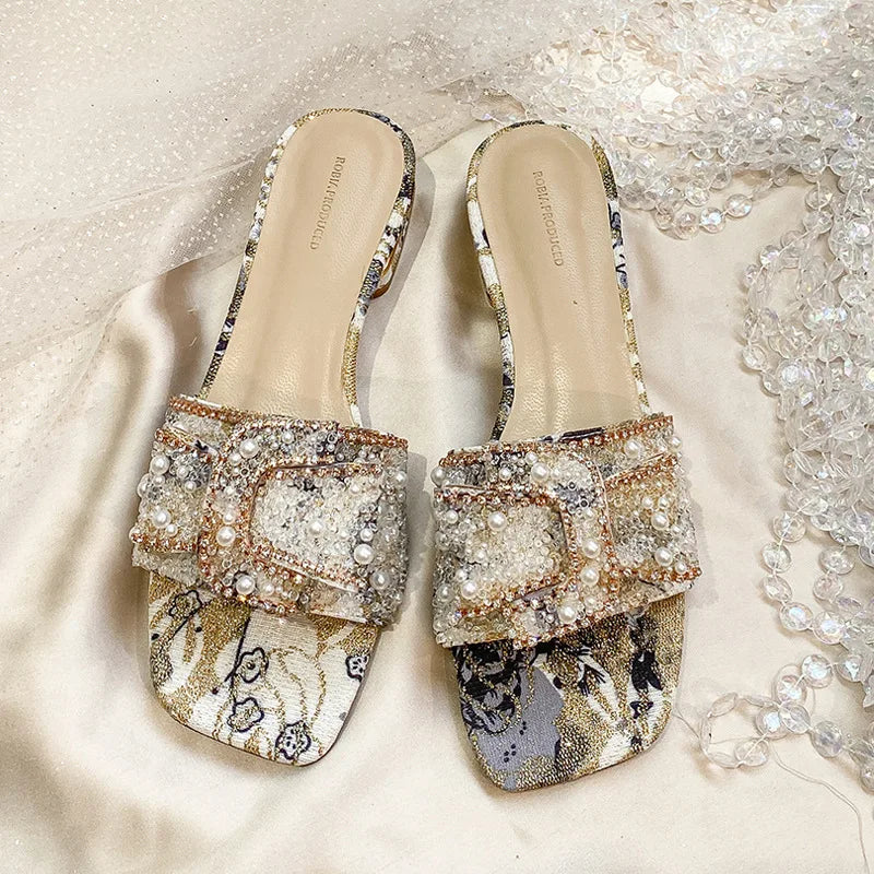 Women's Rhinestone Flat Sandals – Summer Slip-On