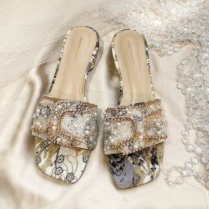 Women's Rhinestone Flat Sandals – Summer Slip-On