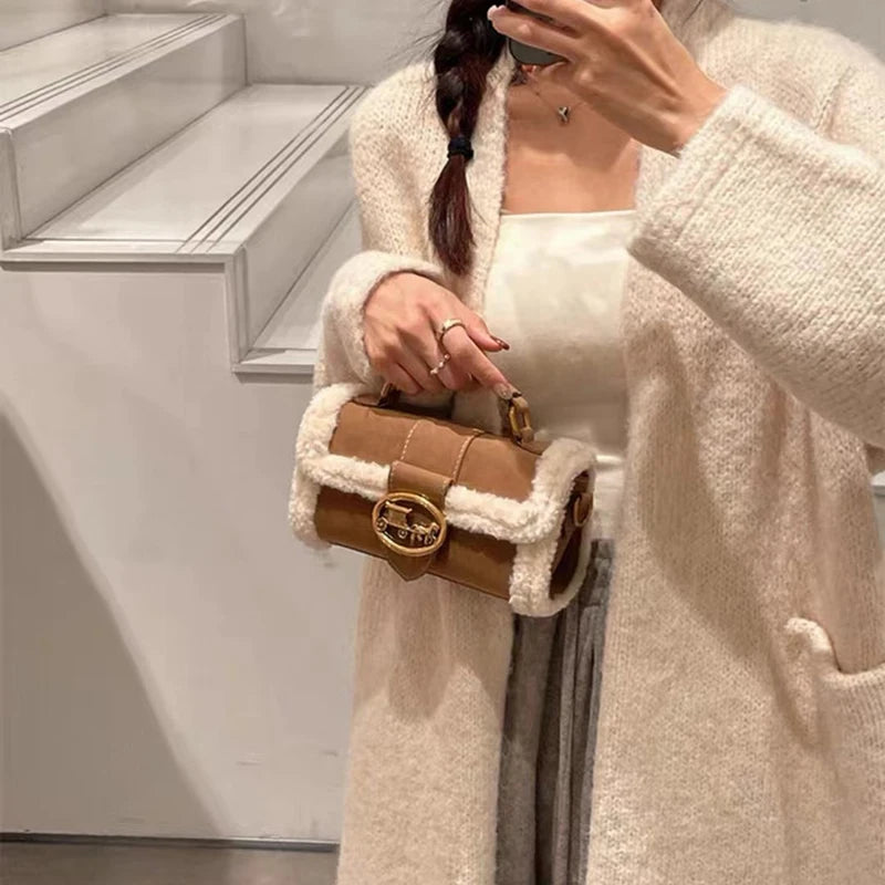 Designer Plush Small Square Crossbody Handbag