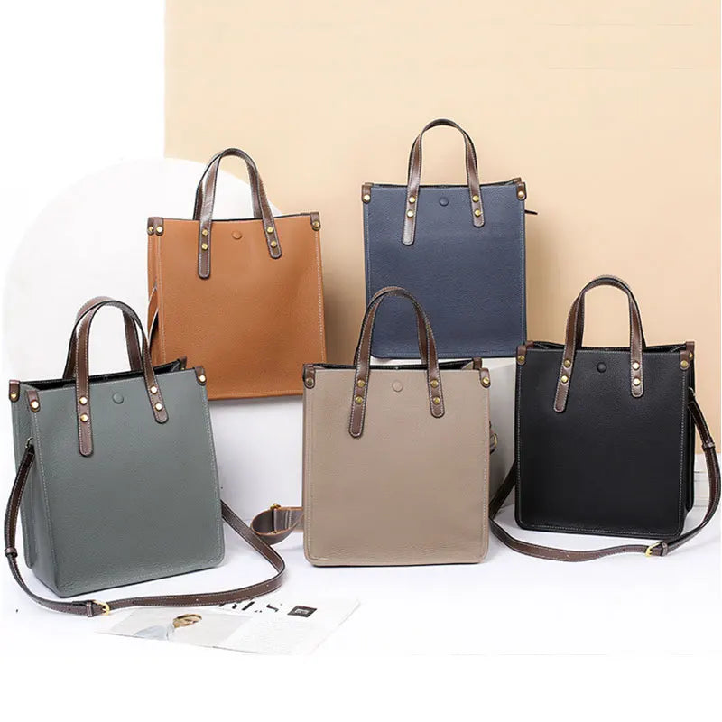 Large Capacity Genuine Cowhide Leather Rectangle Shoulder Bag