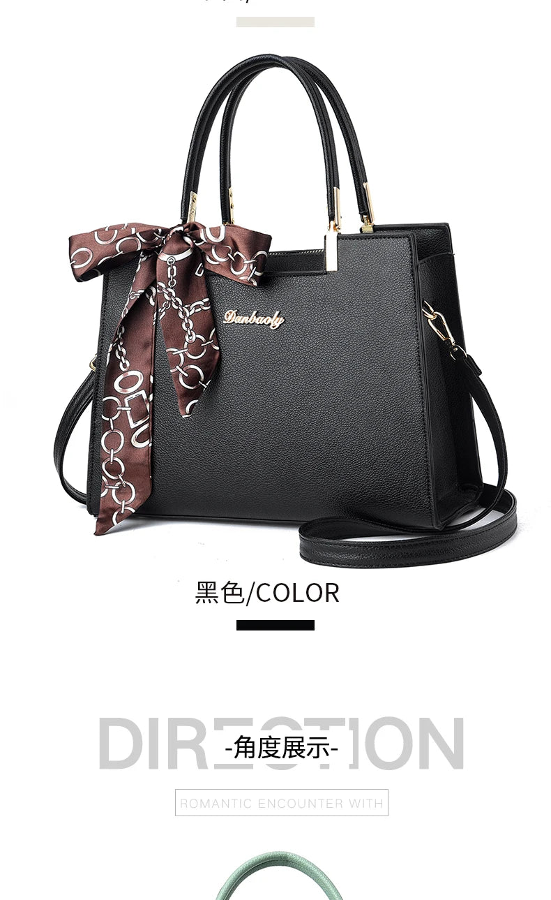 Women's Small Square Shoulder Bag with Silk Scarf Pendant
