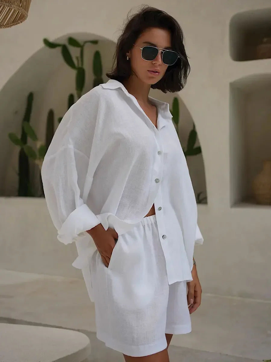 Bornladies 100% Cotton Lantern Sleeve Shirt and Shorts 2-Piece Set