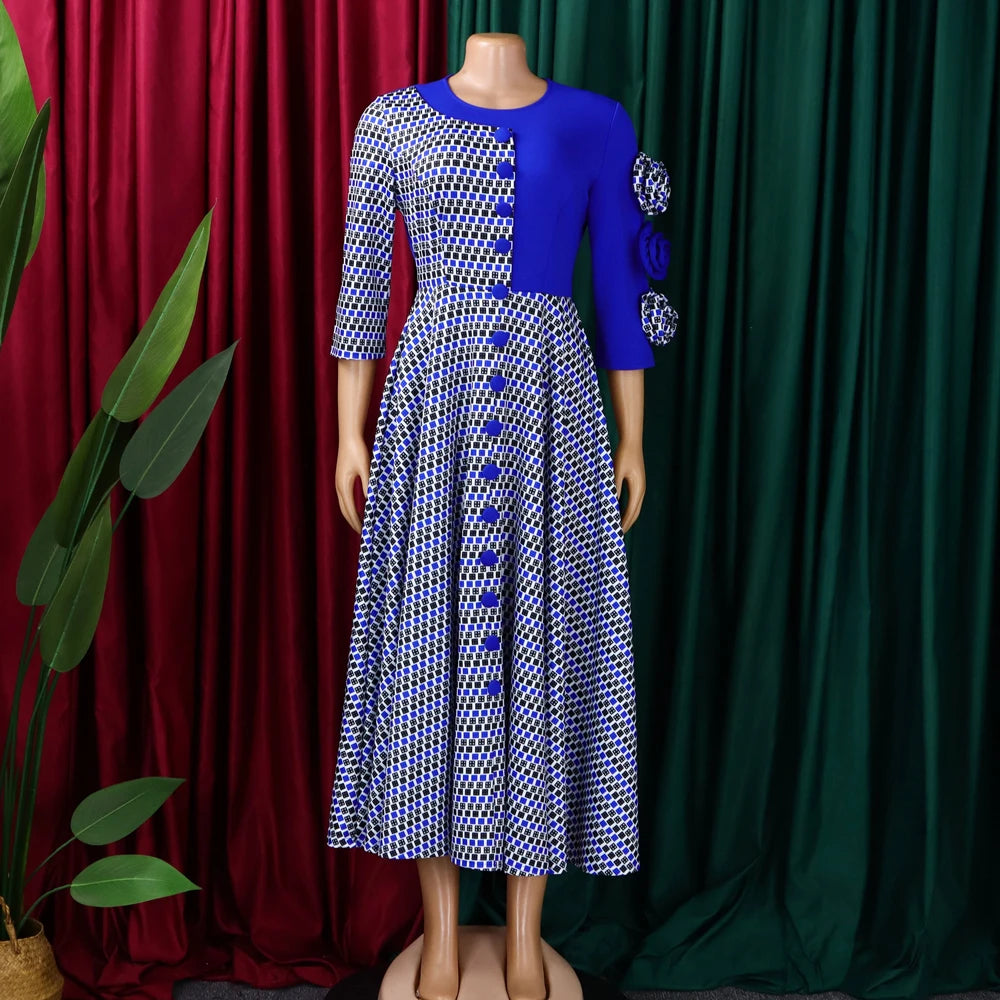 Women's 3D Floral Plaid A-Line Dress – Elegant Occasion Style