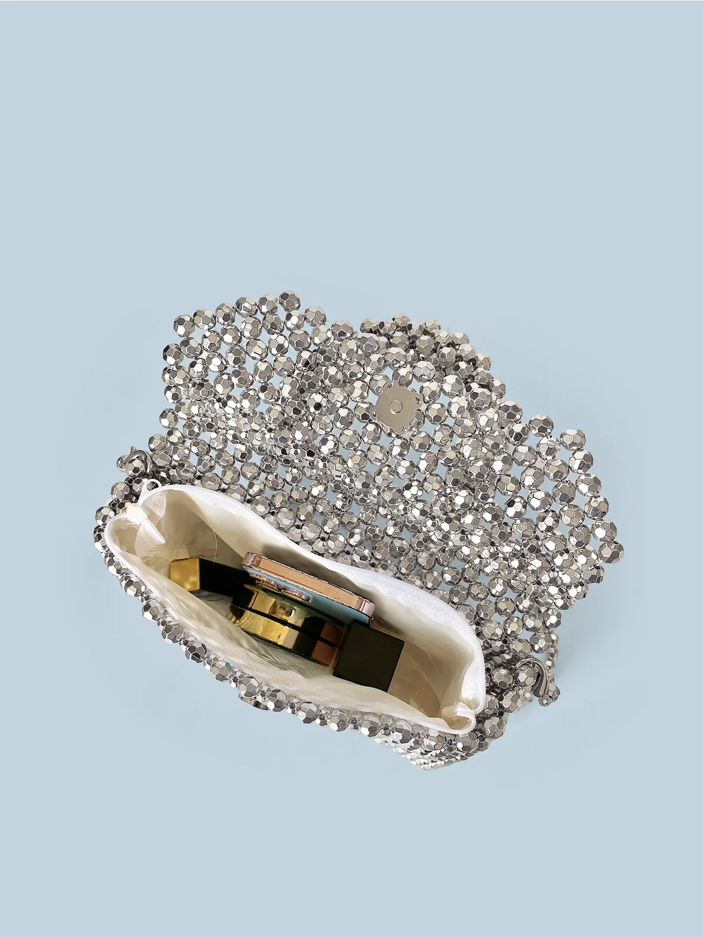 Handmade Silver Woven Bead Dinner Bag