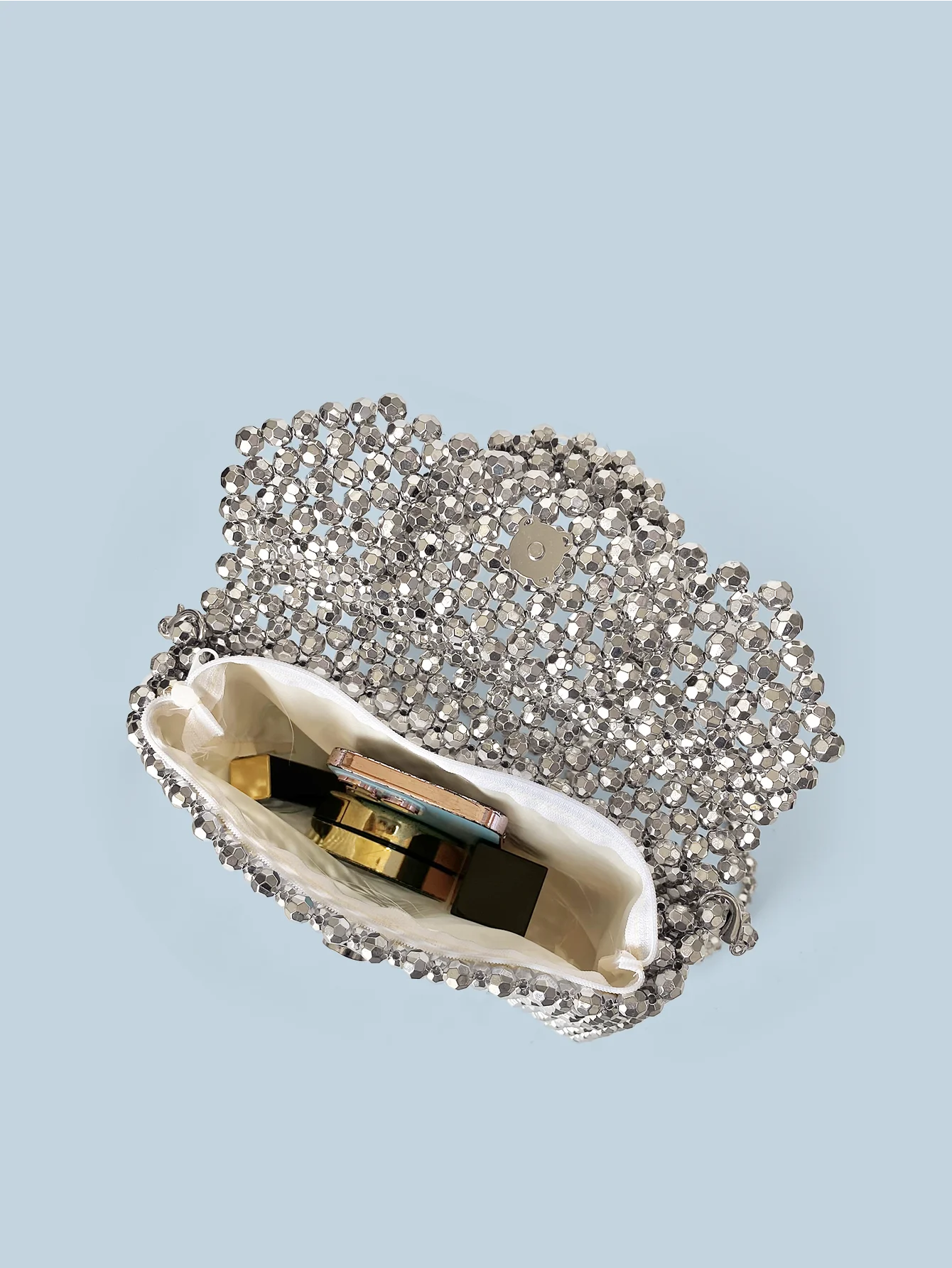 Handmade Silver Woven Bead Dinner Bag