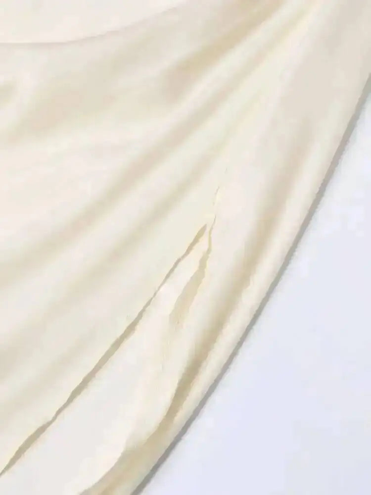 LGRQ Women's Irregular Ruffle Dress with Cloak Sleeves and Lace Splicing