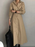 Modigirl Women Summer Long Dresses 2025 Spring Fall Clothes Blue Puff Sleeves Botton Simple Casual Maxi Shirts Dresses for Women