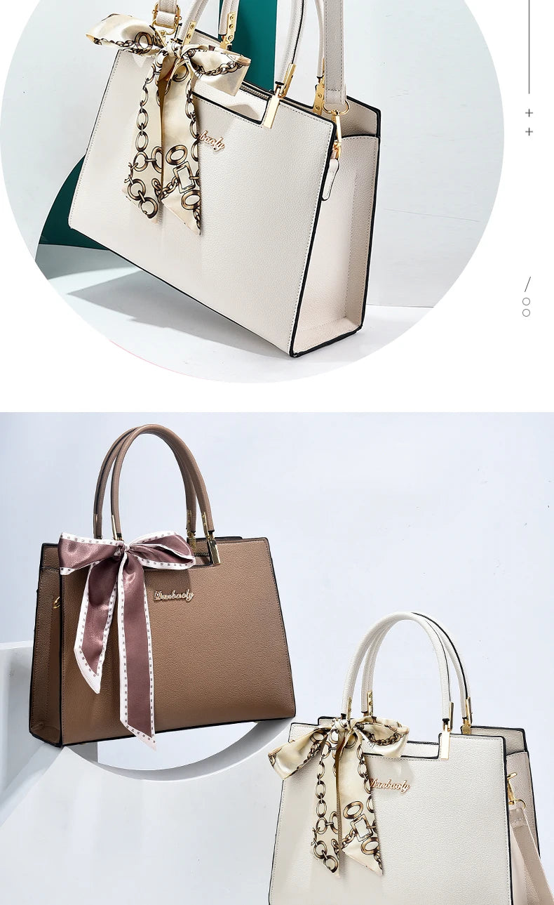 Women's Small Square Shoulder Bag with Silk Scarf Pendant