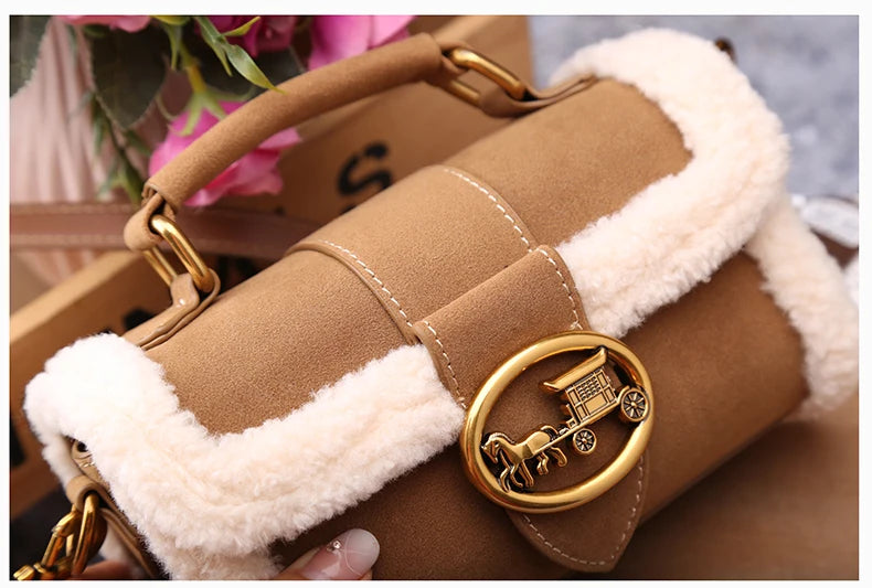 Designer Plush Small Square Crossbody Handbag