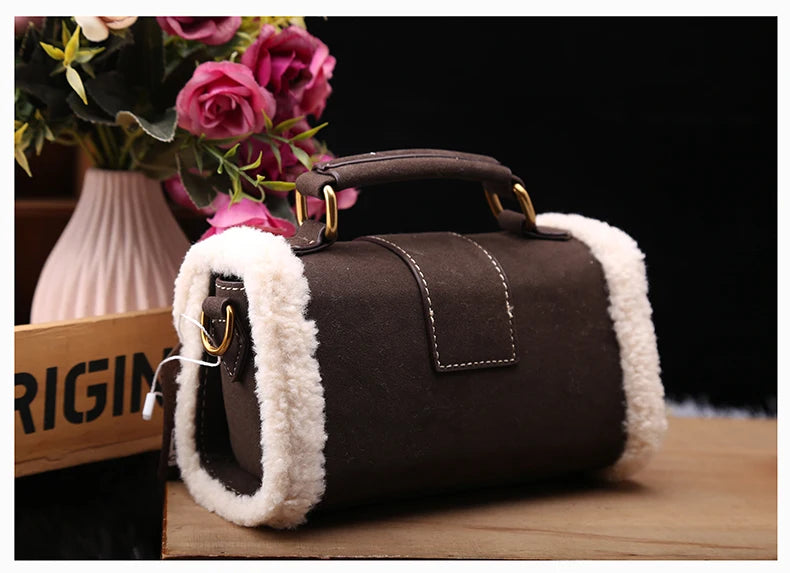 Designer Plush Small Square Crossbody Handbag