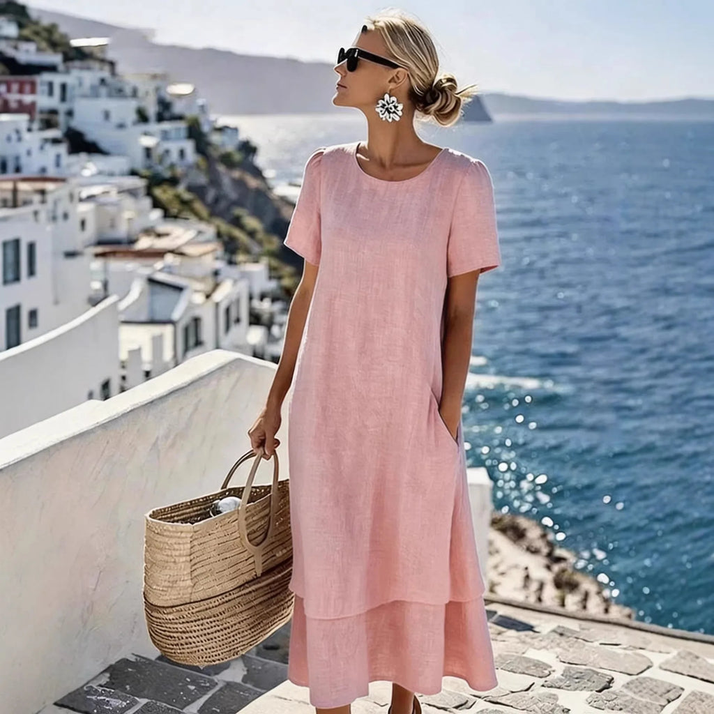 Women's Casual Loose Solid Color A-Line Midi Dress