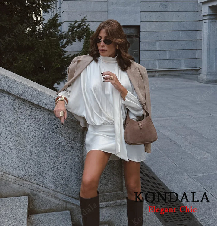 Women's Satin Scarf-Collar Party Dress