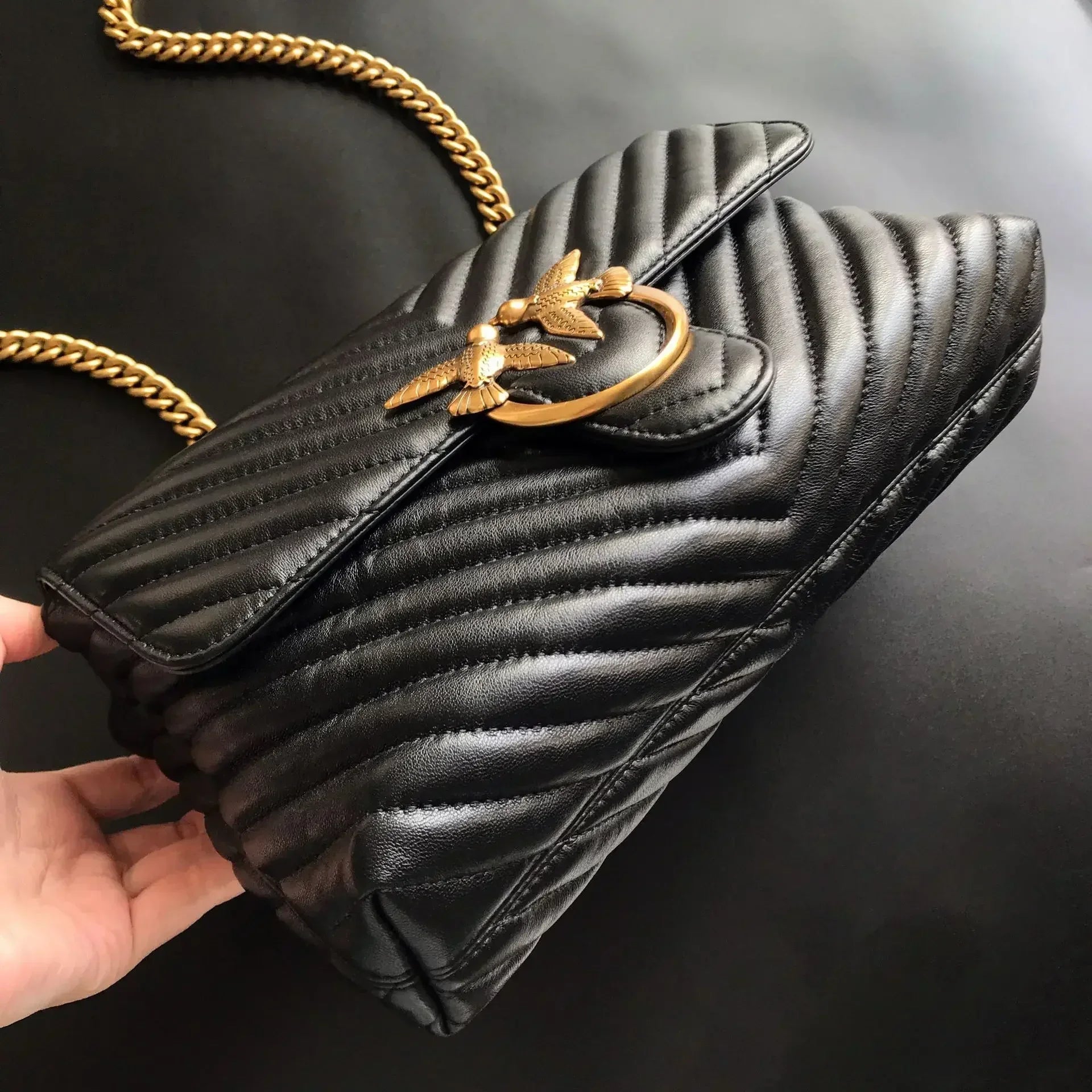 Genuine Leather Swallow Chain Crossbody Bag