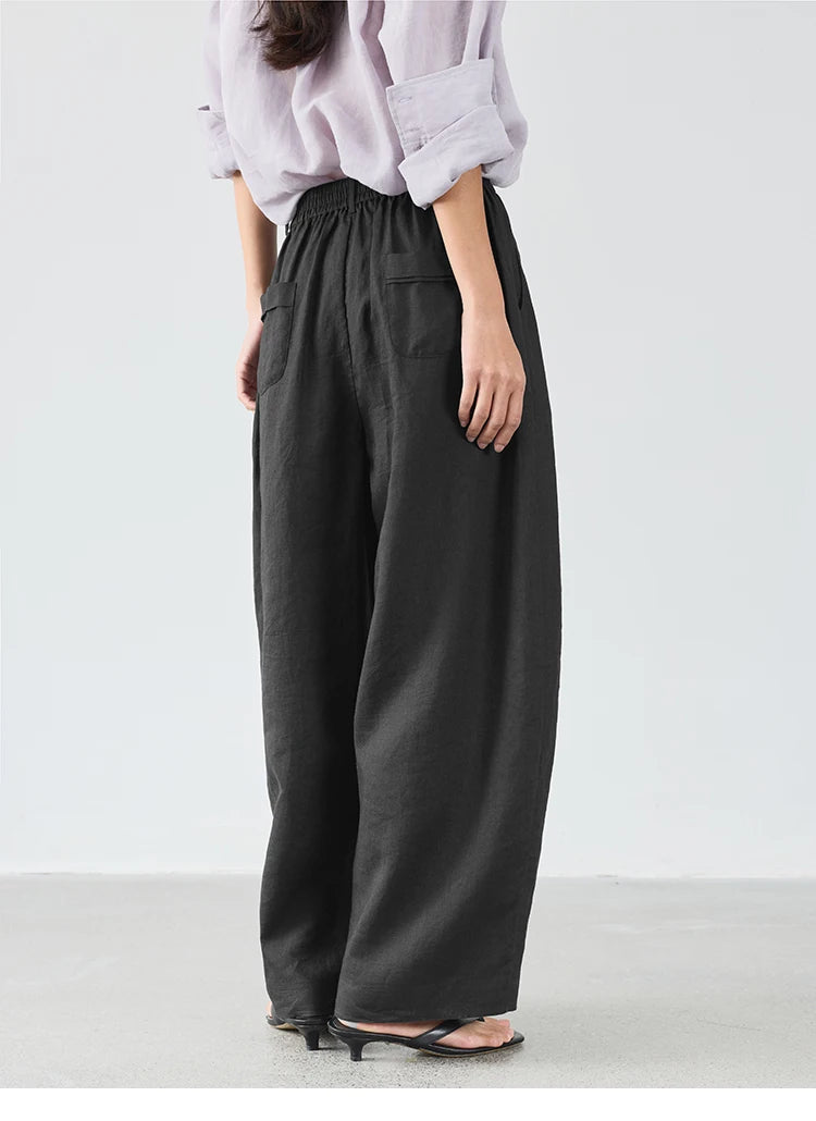 Women's Plus Size Loose Ramie Linen Elastic Waist Casual Pants