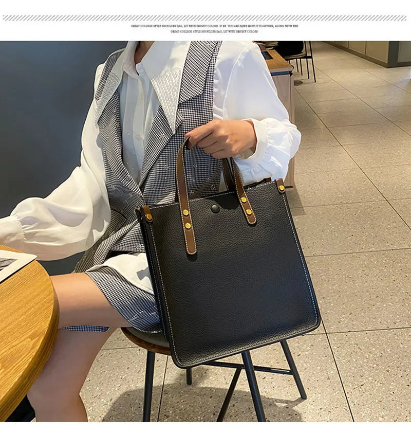 Large Capacity Genuine Cowhide Leather Rectangle Shoulder Bag