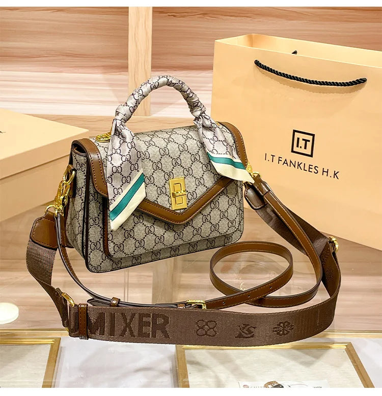 Color Blocked High-End Handbag and Crossbody Shoulder Bag