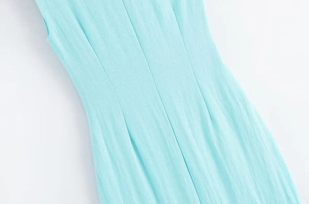 KONDALA Light Blue One-Shoulder Pleated Asymmetric Dress