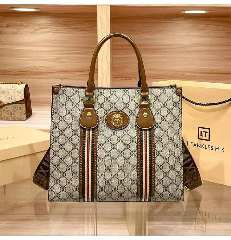 Women's Printed Microfiber Leather Large Tote and Crossbody Bag