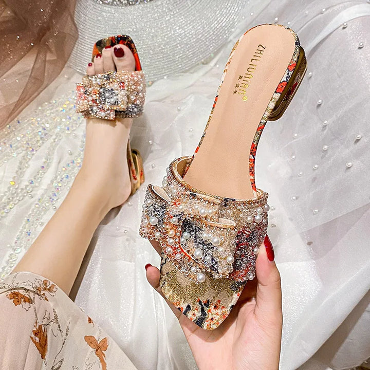 Women's Rhinestone Flat Sandals – Summer Slip-On