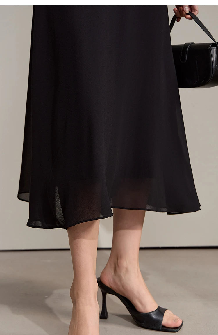 Amii Minimalist Sleeveless O-Neck Slim Midi Dress