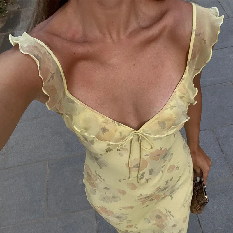 Women's Backless Ruffle Maxi Dress – Vacation Style