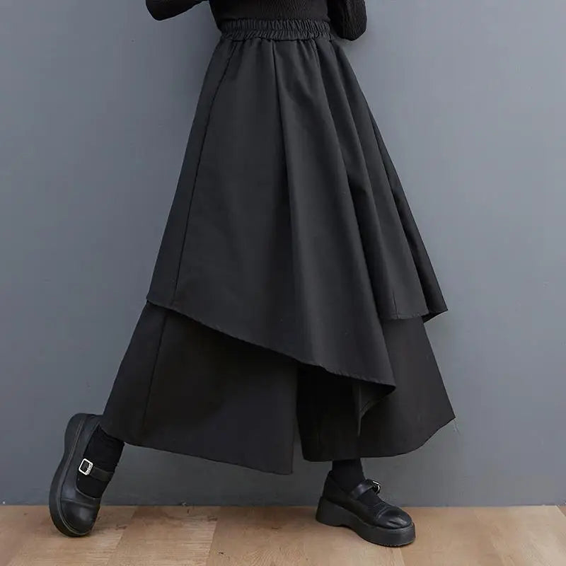 Solid Color Gothic Wide-leg Pants Women's 2026 Spring And Summer New Asymmetrical Hakama All-match Oversized Nine-point Pants