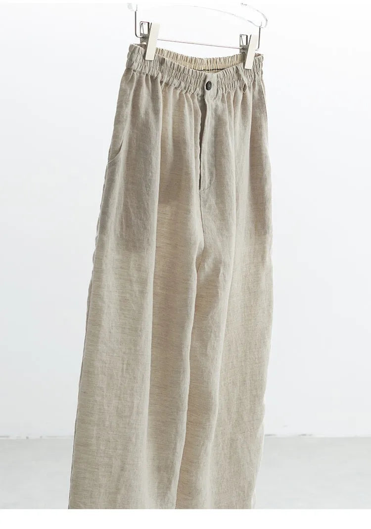 Women's Plus Size Loose Ramie Linen Elastic Waist Casual Pants