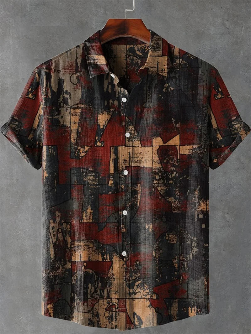 Men's Linen-Blend Short-Sleeve Casual Shirt