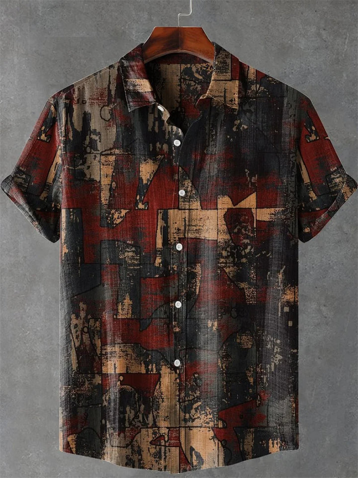 Men's Linen-Blend Short-Sleeve Casual Shirt