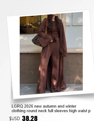 LGRQ Women's 3-Piece Set: Strapless Vest, Long Cardigan and Wide-Leg Pants
