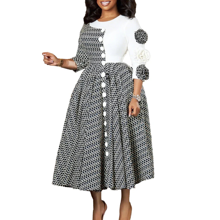 Women's 3D Floral Plaid A-Line Dress – Elegant Occasion Style
